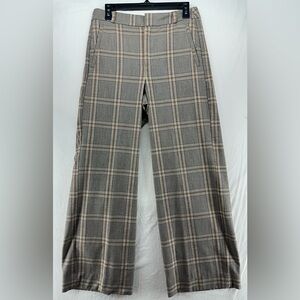 Banana Republic Pants Petite 8P 30x29.5 Brown Plaid Wide Leg High Rise Workwear